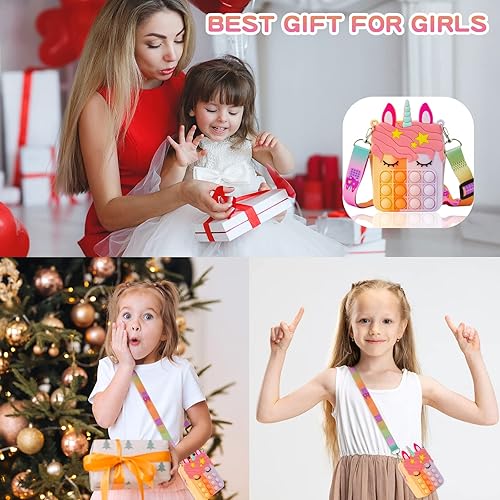 Miniatura 3 de Bolsa de unicornio para niñas, de hombro, con burbujas para reventar, juguetes para la ansiedad, para rellenos de bolsas de fiestas, regalos de