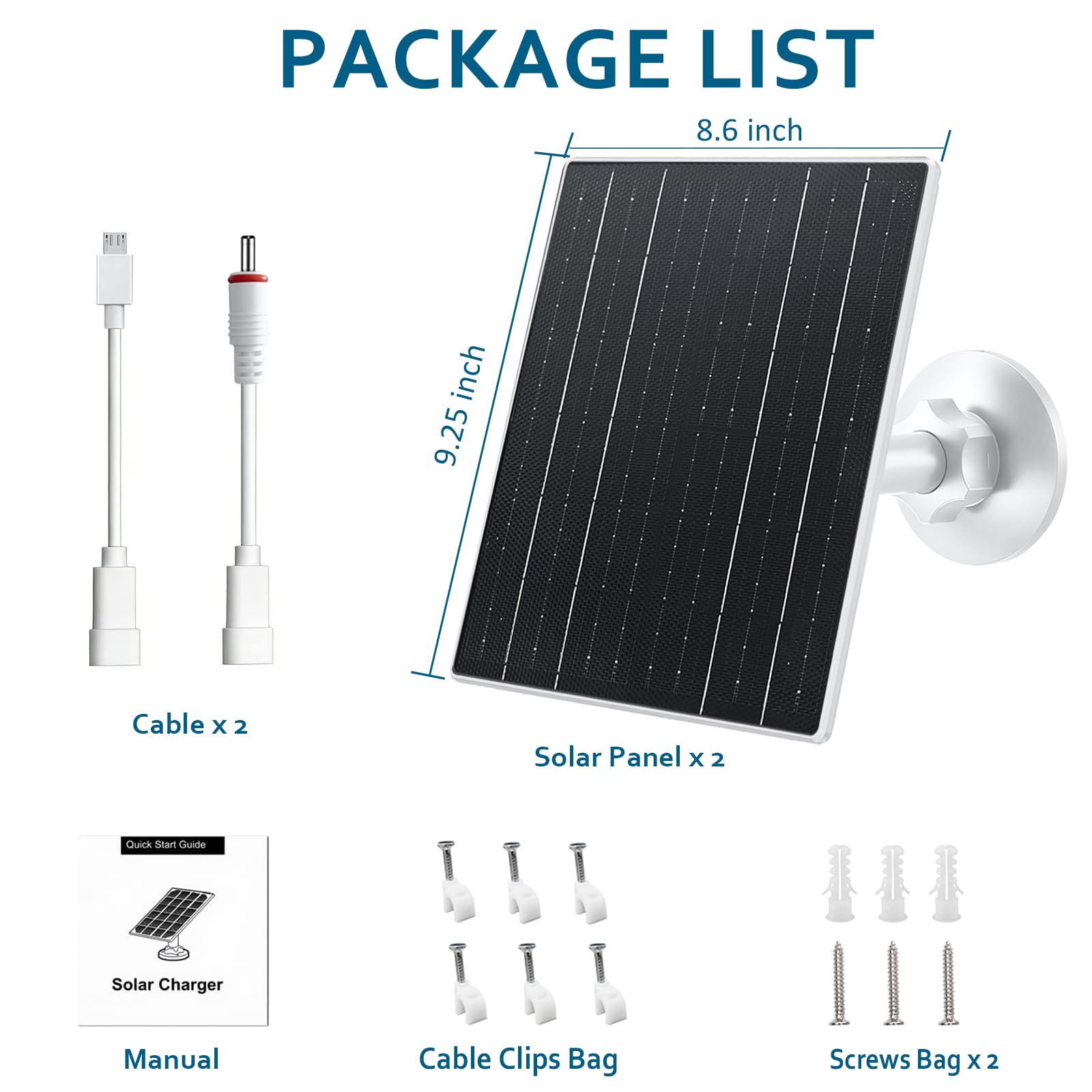 Zivif Pannello solare per telecamera di sicurezza all'aperto, caricatore solare USB C da 10 W compatibile con fotocamera a batteria ricaricabile da 5 V, supporto regolabile a 360°, impermeabile IP66