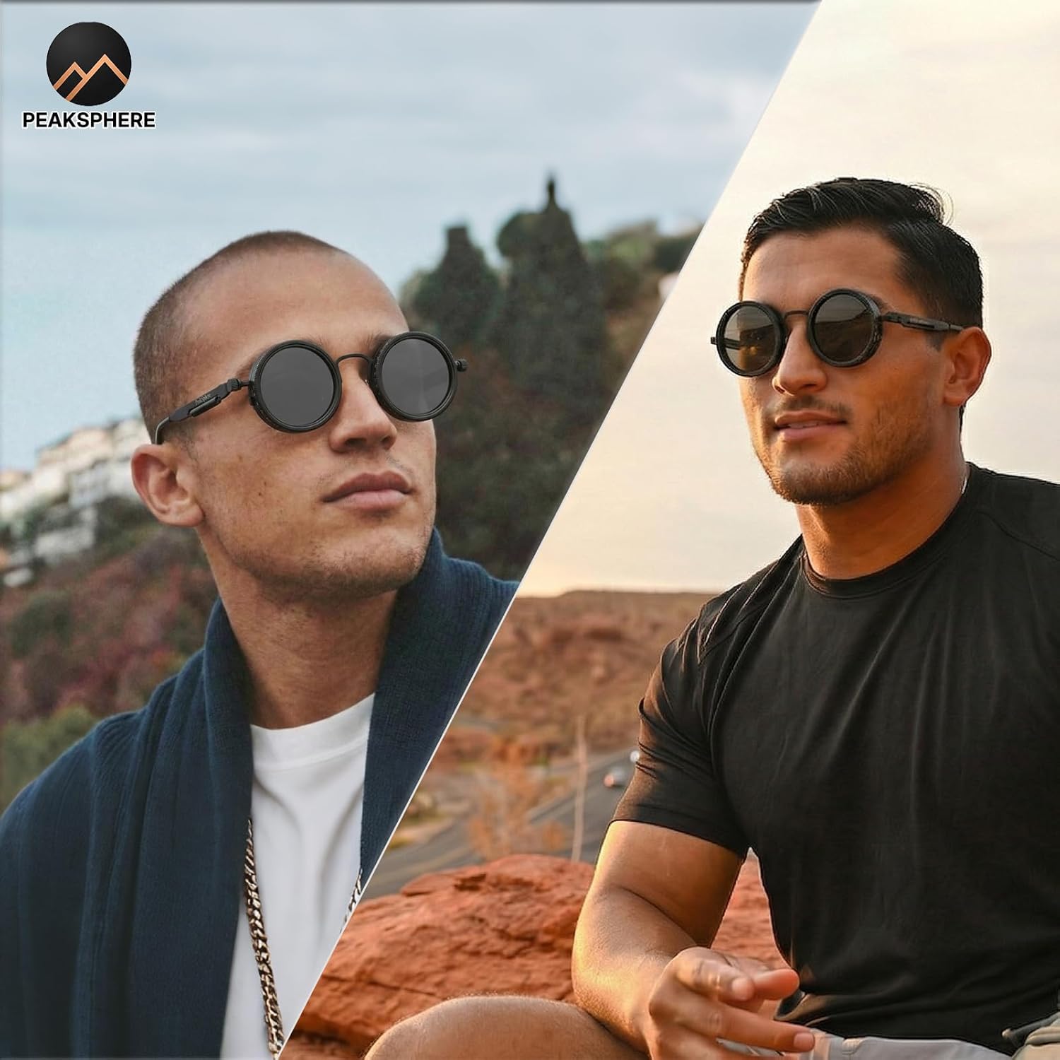Adjustable Tint Sunglasses for Men, Polarized Steampunk Round Sunglasses with 1-9 Gear Dial, ND Filter UV400