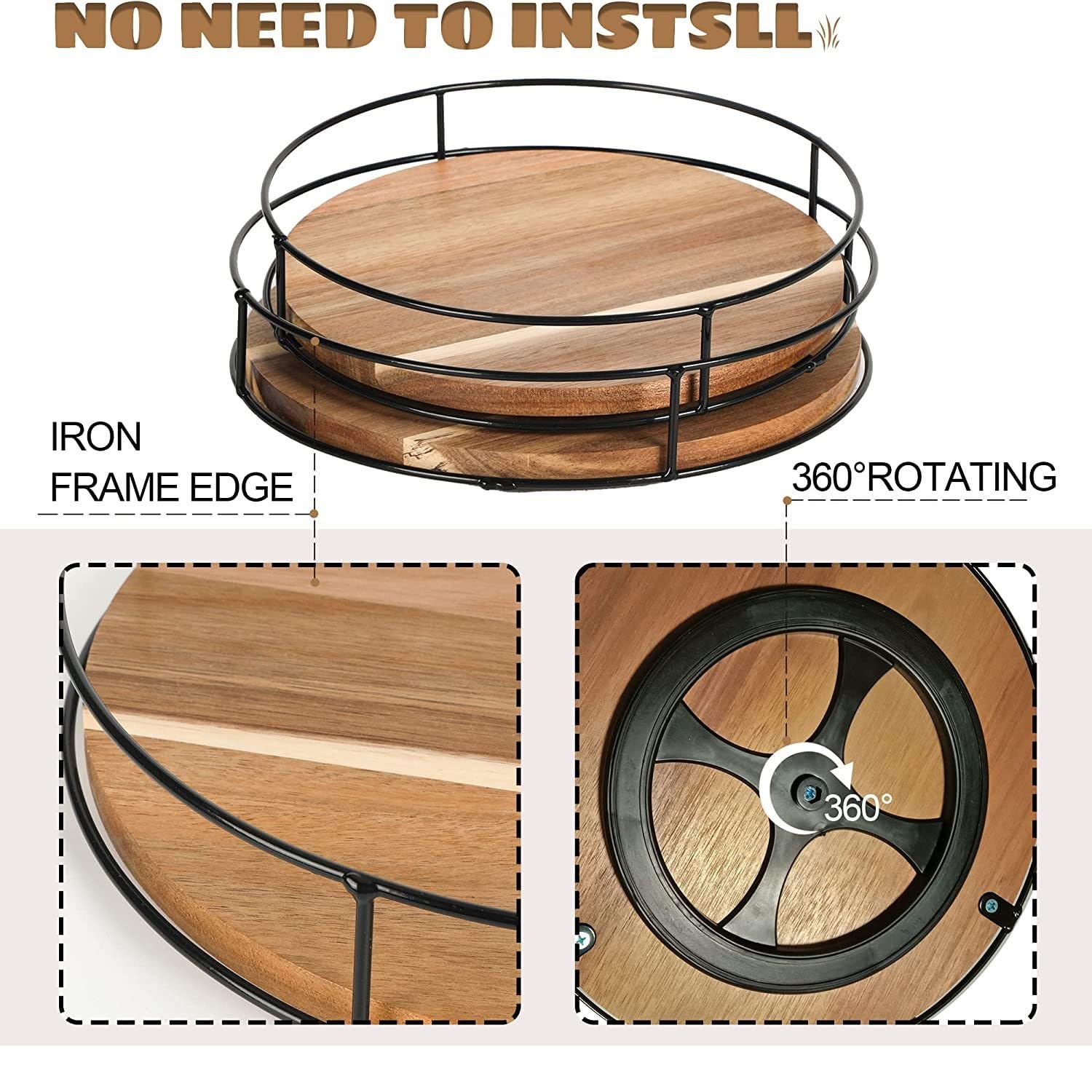 Lazy Susan - Organizador de tocadiscos de madera antideslizante para gabinetes, despensa, encimera de cocina, refrigerador, estante de especias, negro carbonizado 3