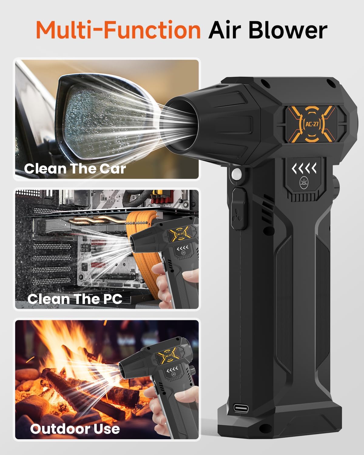 Compressed Air Duster - 280,000 RPM Electric Air Blower for Keyboard,Camera,PC Vents,Car Interiors & Home,Outdoor,Snow Dusting,Rechargeable Mini Blower with 5 Nozzles,4 Speeds,Fast Charging - Image 6