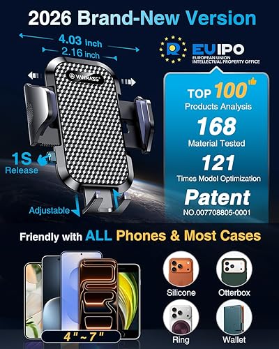 Vista 5 de VANMASS - Soporte para teléfono celular de grado militar verdadero 2026 para pared de ventilación del parabrisas, soporte de camión para iPhone 17