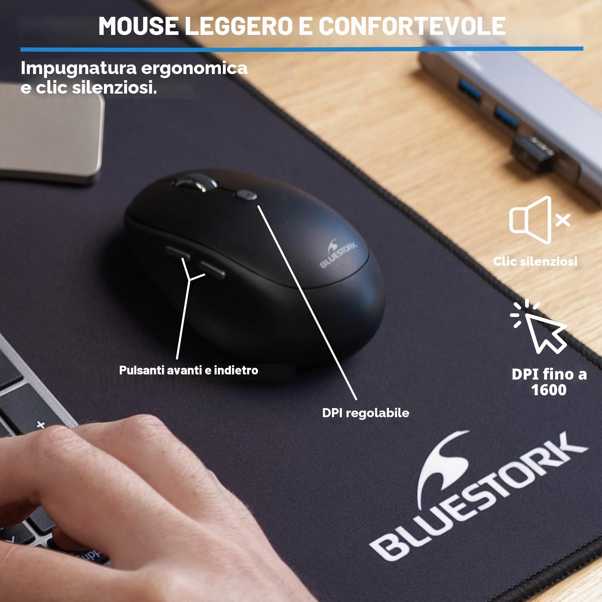 BlueElement - Set Tastiera e Mouse Wireless Grafica Smart Dongle AZERTY FR | Wireless Smart Dongle, Clic Silenziosi, Design Ultra Sottile, Ergonomico, Ricaricabile, Nero, Compatibile PC