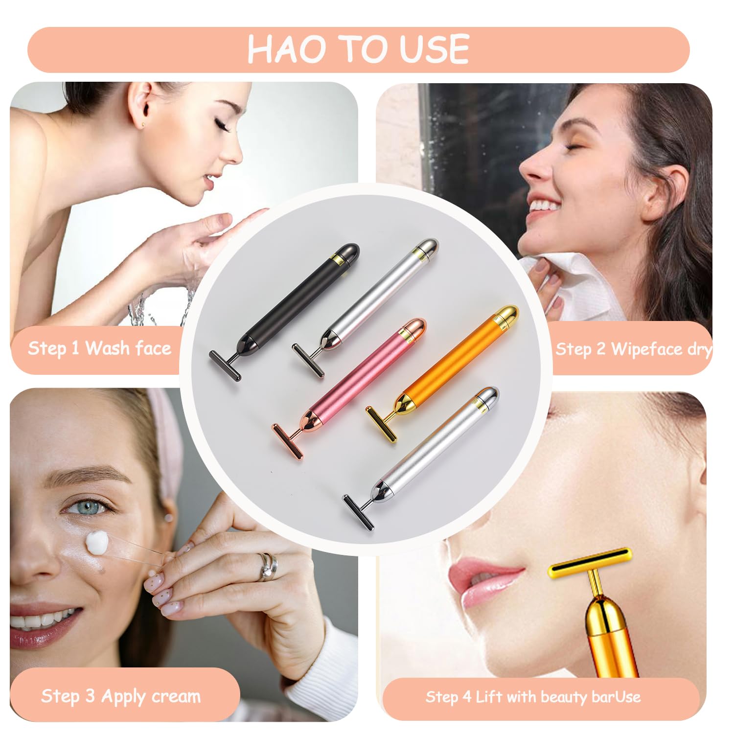 Beauty Bar 24K Gold Gesichtsmassagegerät - Gesicht T-Form Werkzeug zur Hautpflege Straffung mit ergonomischem Design (Grau)
