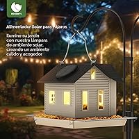 Vista 2 de MrCrafts Comedero solar para pájaros – Comedero colgante de metal para pájaros con luces solares, linterna solar al aire libre, decoración de jardín