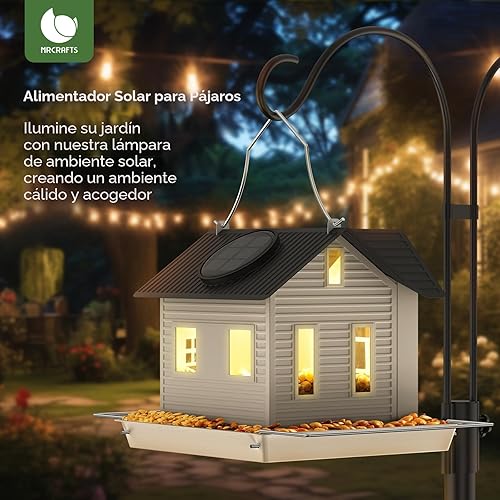 Miniatura 2 de MrCrafts Comedero solar para pájaros – Comedero colgante de metal para pájaros con luces solares, linterna solar al aire libre, decoración de jardín
