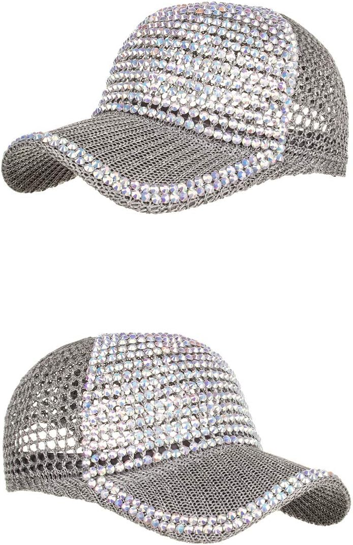 Women Men Studded Rhinestone Crystals Adjustable Ponytail Mesh Baseball Cap Shiny Bling Casual Sports Cap Breathable Sun Hat - Image 2