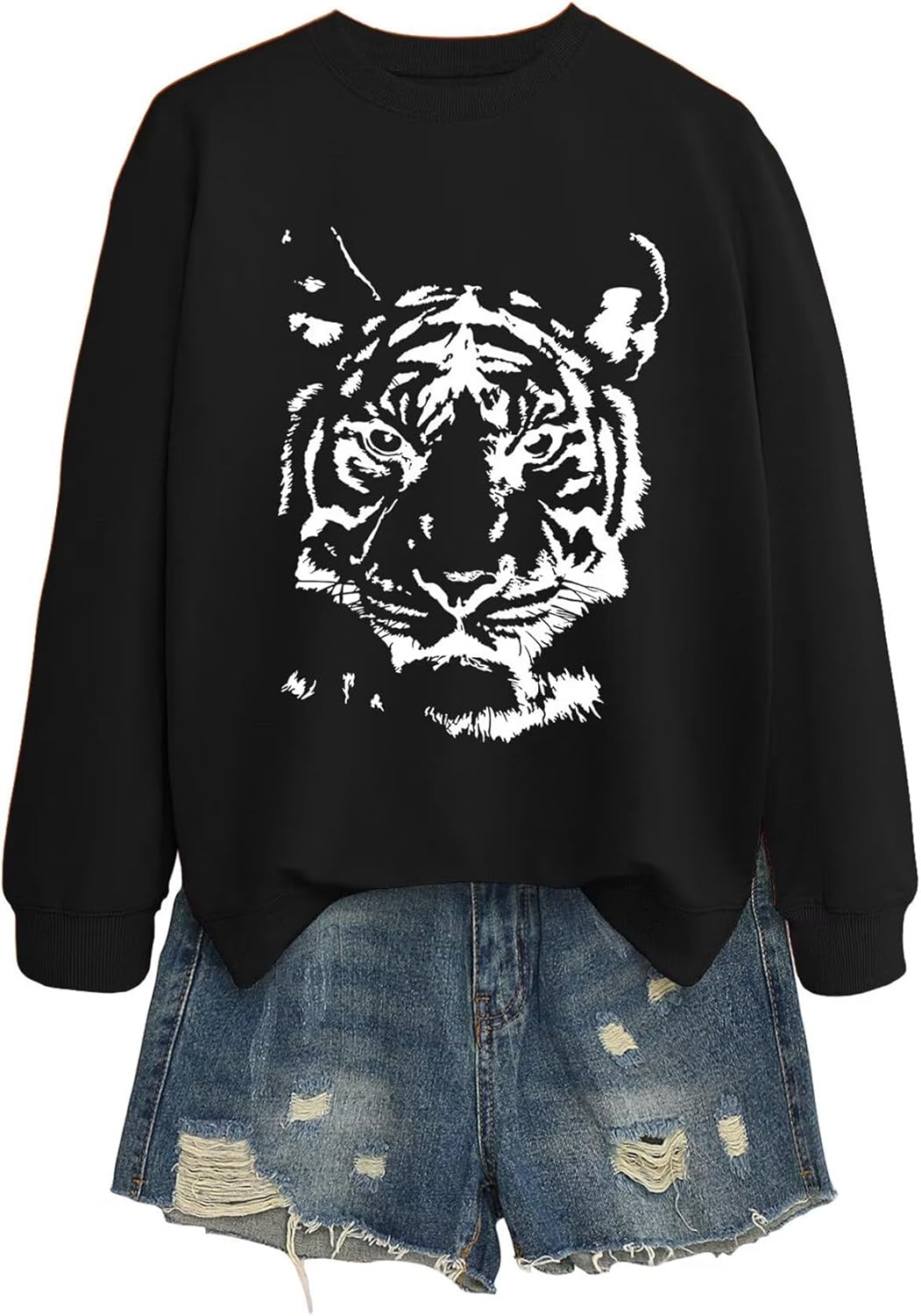 Tiger Sweatshirt Women Vintage Tiger Print Shirt Funny Bengals Fall Casual Long Sleeve Crewneck Pullover Tops - Image 3