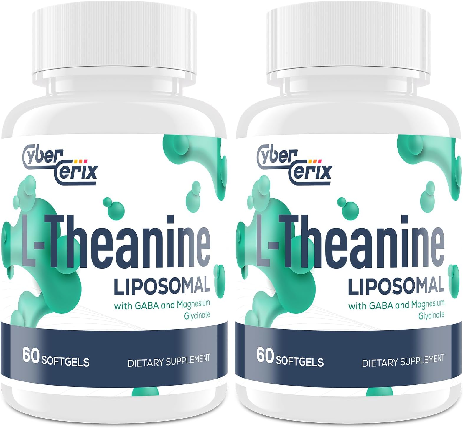 CyberCerix Liposomal L-Theanine 500mg, Complex with GABA 200mg & Magnesium 100mg, Extra Strength Supplement for Calm, Relaxation & Focus, Gluten Free - 120 Capsules