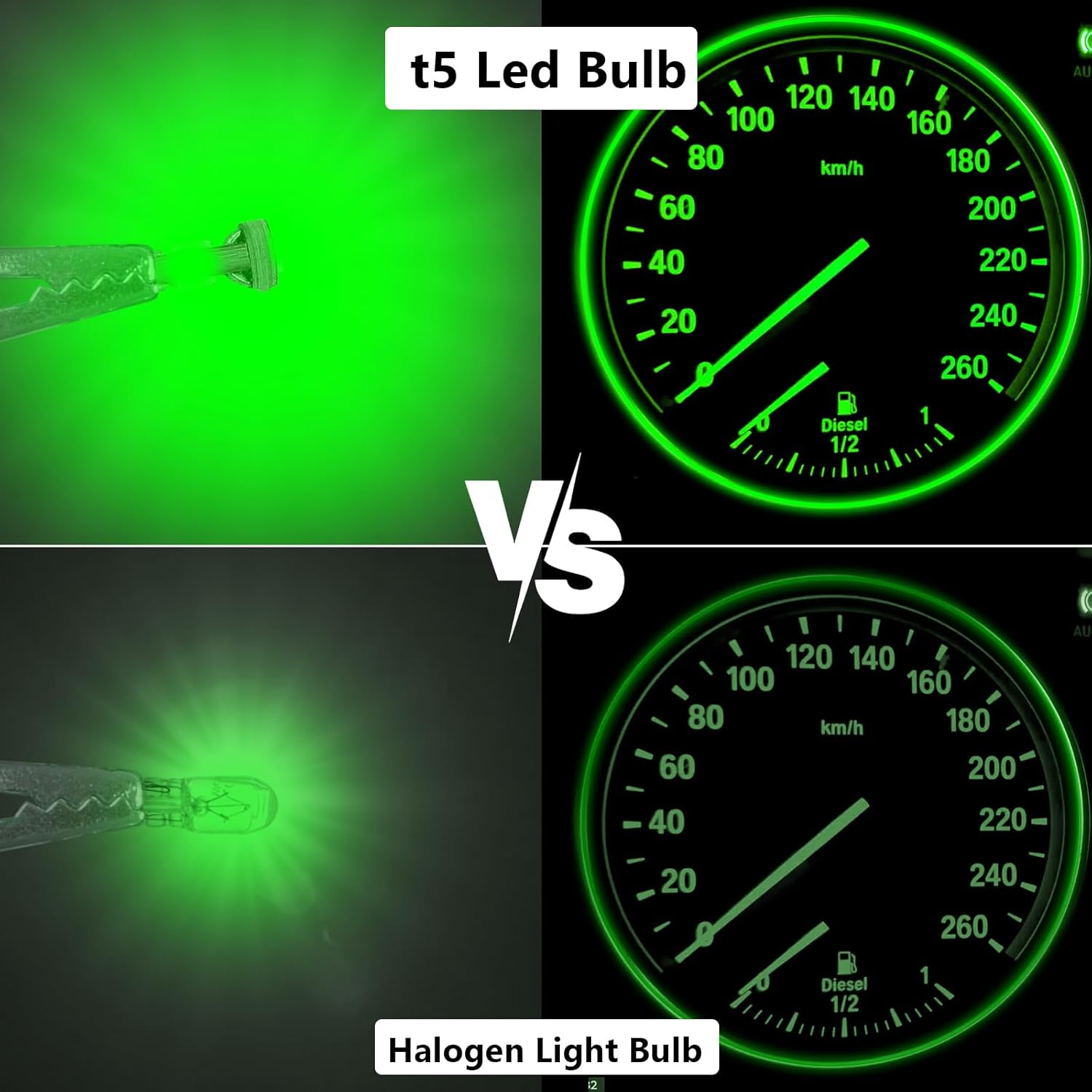 12 PCS T5 LED Bulbs, 74 73 37 2721 Instrument Cluster Light Bulb, 12 Volt Bright Canbus Error Free LED Dashboard Light Bulb, 3030 SMD Automotive Replacement Bulbs (Green)