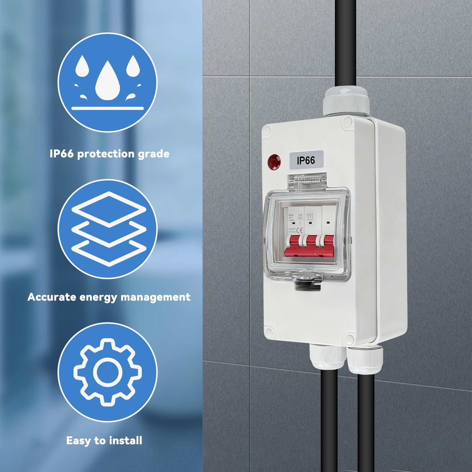 Adattatore da 32 A a 16 A x2 con Interruttore Automatico, 5 poli IP66 Pesante Adattatore 16 A ad alta Corrente e alta Tensione con indicatore LED, per Roulotte, Industria
