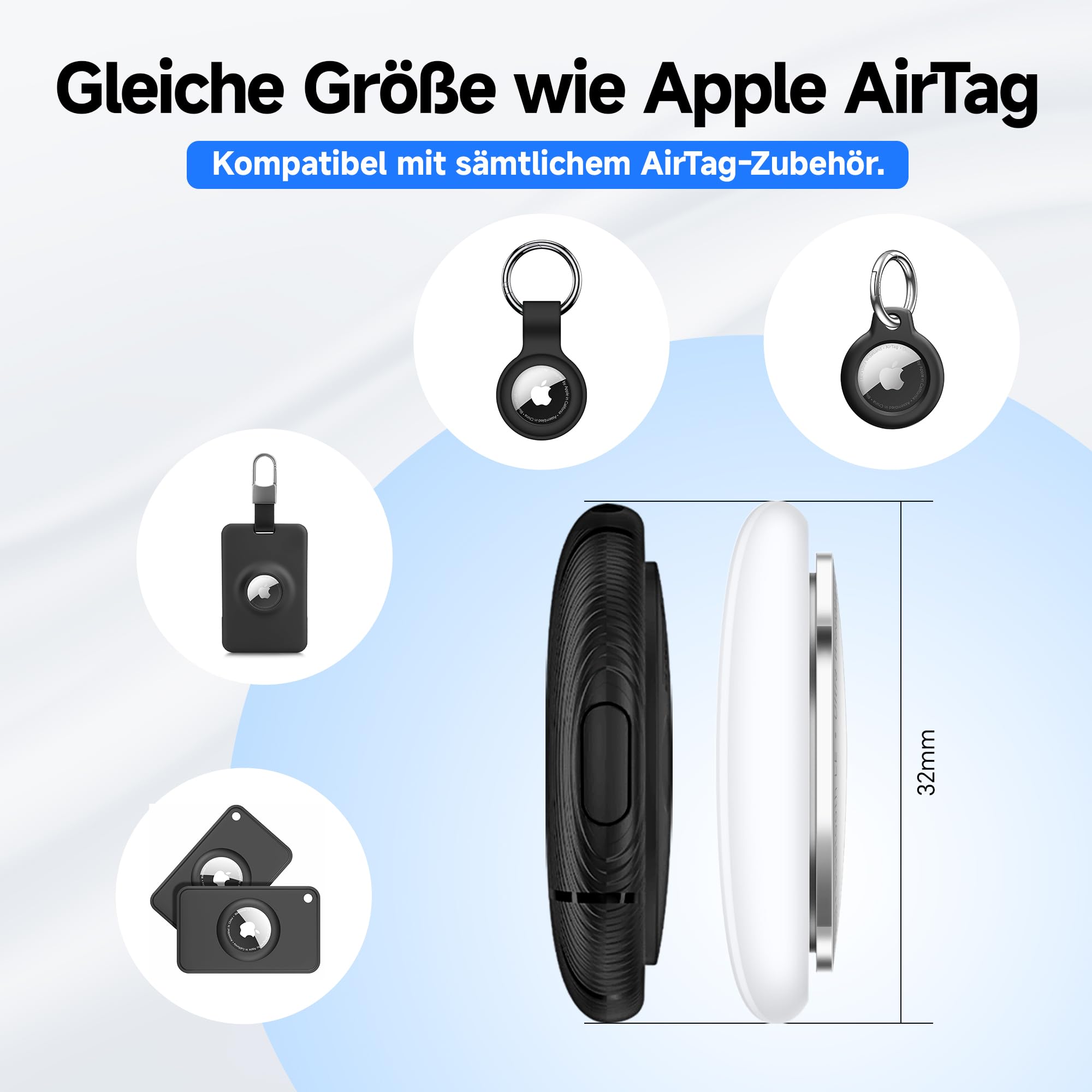 MiLi LiTag Android Smart Tracker, portachiavi localizzatore compatibile con l’app “Find Hub di Google” (solo Android), tracker Bluetooth per valigia/borsa/portafoglio/chiavi (Nero-1 confezione)