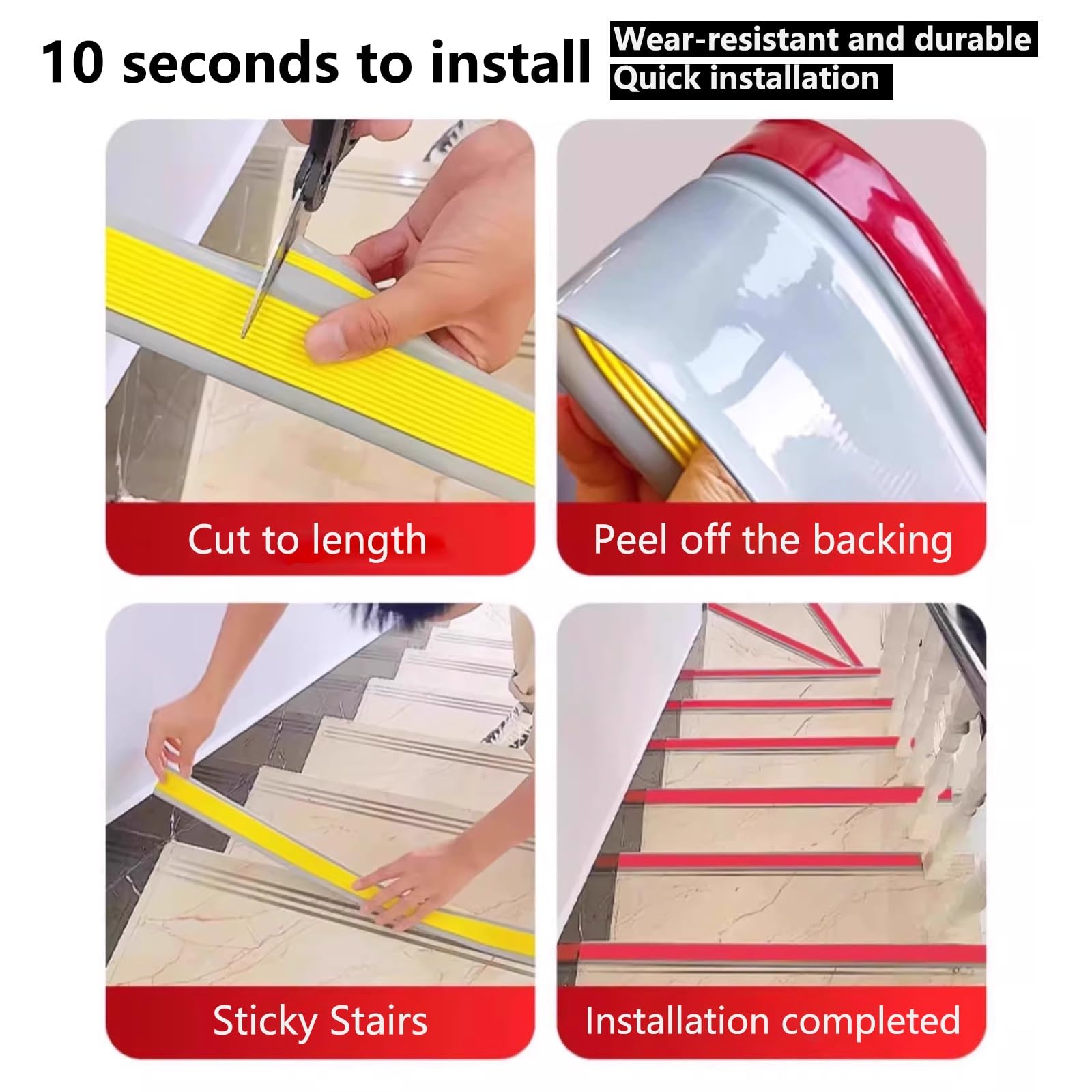 Borde De Escalera De Goma De PVC, Borde De Peldaño Antideslizante, Tira De Vinilo Autoadhesiva Para Bordes De Escalera De 2 M, Para Peldaños De Interior Y Exterior, Esquina De Gomma Para Cantos(Grayis