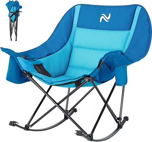 Miniatura 11 de ABORON Silla mecedora de gran tamaño para adultos, silla de césped plegable totalmente acolchada para exteriores con bolsillo lateral, silla Verde