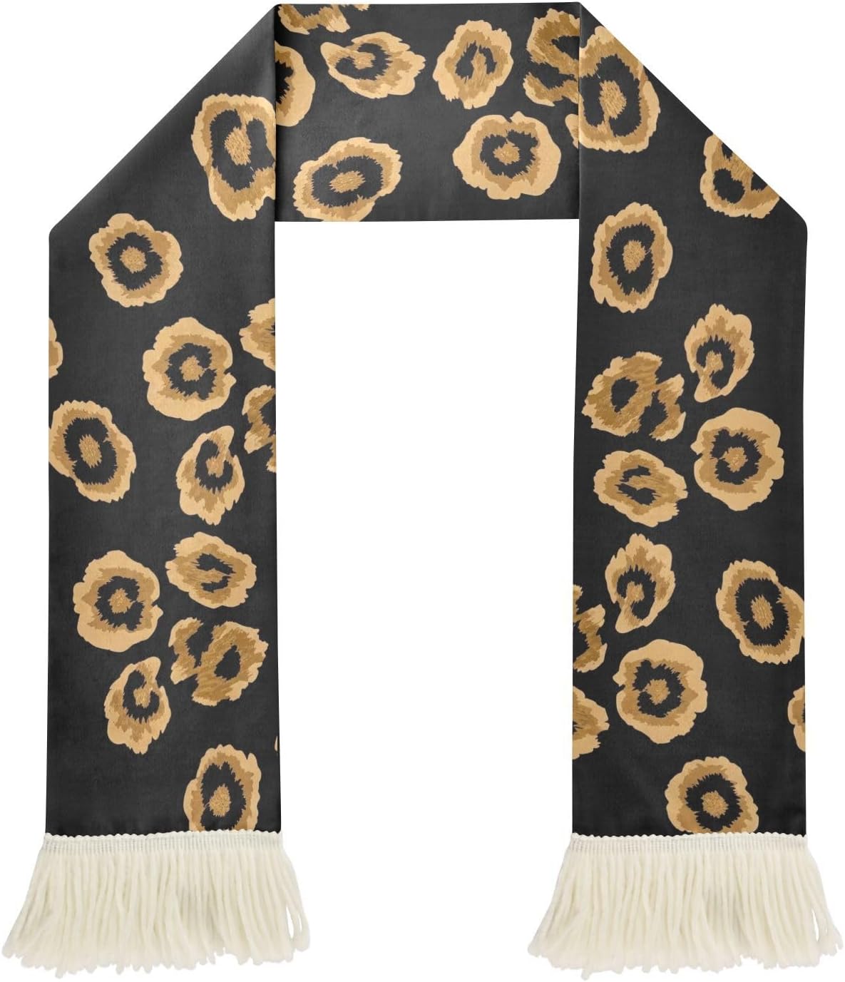 CHIFIGNO Brown Tan Leopard Black Sports Fan Scarf, Soft Polyester Cheering Towel for Soccer Games, Quick Dry Sweat Absorbing Rally Scarf