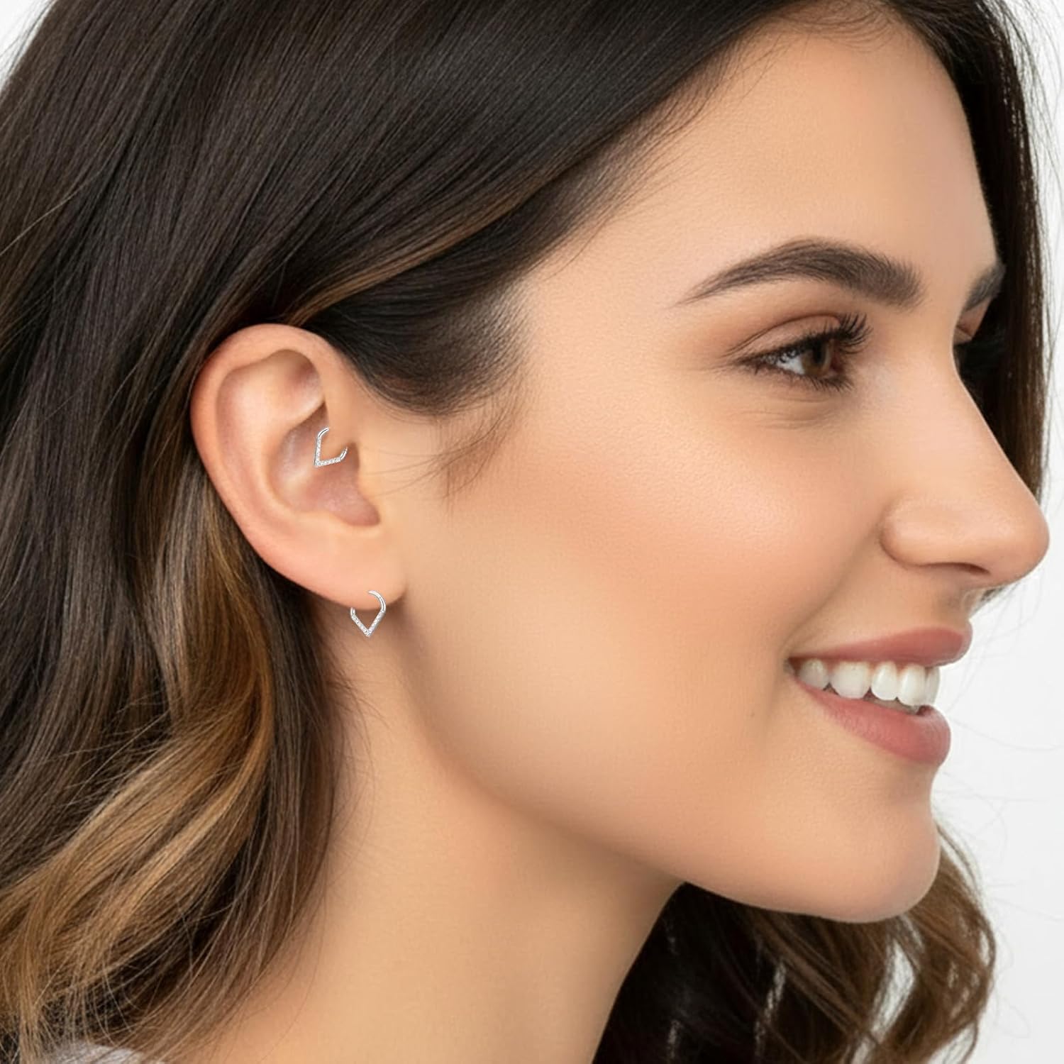 Yolev Silver Septum Ring 316L Surgical Steel Septum Nose Ring CZ Teardrop Hinged Nose Rings Hoops Seamless Clicker Rings Jewelry 10mm Helix Cartilage Conch Hoop Body Piercing Jewelry for Women - Image 4