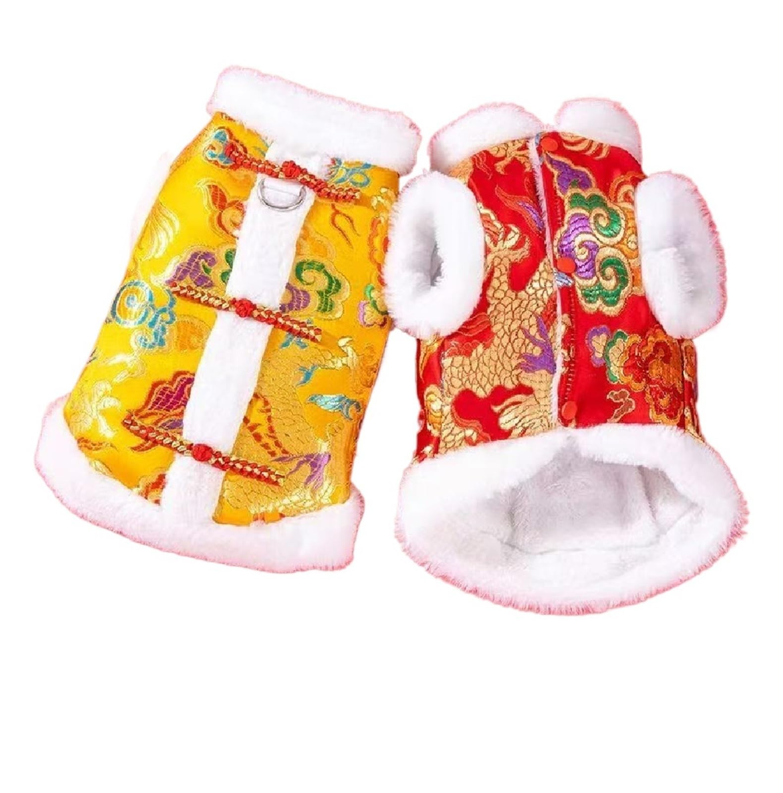 Ubranka dla psów w stylu chińskim Strój Tang Pet Odzież bawełniana Świąteczny nadruk Kurtka Płaszcz XS-XXL Zagęszczony Utrzymujący ciepło(Yellow,XL 33-35cm)