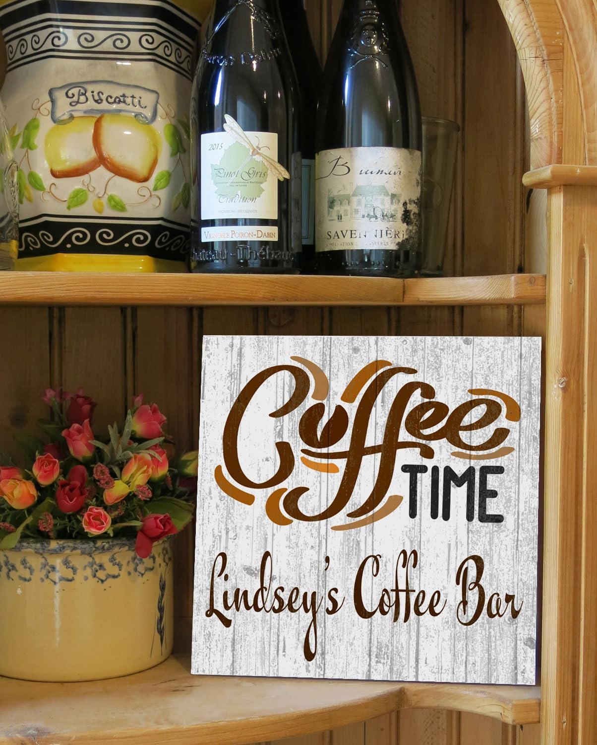 Custom Coffee Bar Sign for Kitchen or Coffee Bar PERSONALIZED Name Wood Wall Decor for Kitchen, Coffee Bar, Home, Office - Solid Wood - 10.5in x 10.5in (Coffee Time)