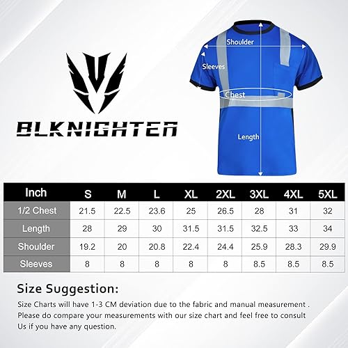 Miniatura 7 de BLKNIGHTS High Visibility Reflective Safety Shirt for Men ANSI Class 2 Construction Work Blue Short Sleeves Shirt