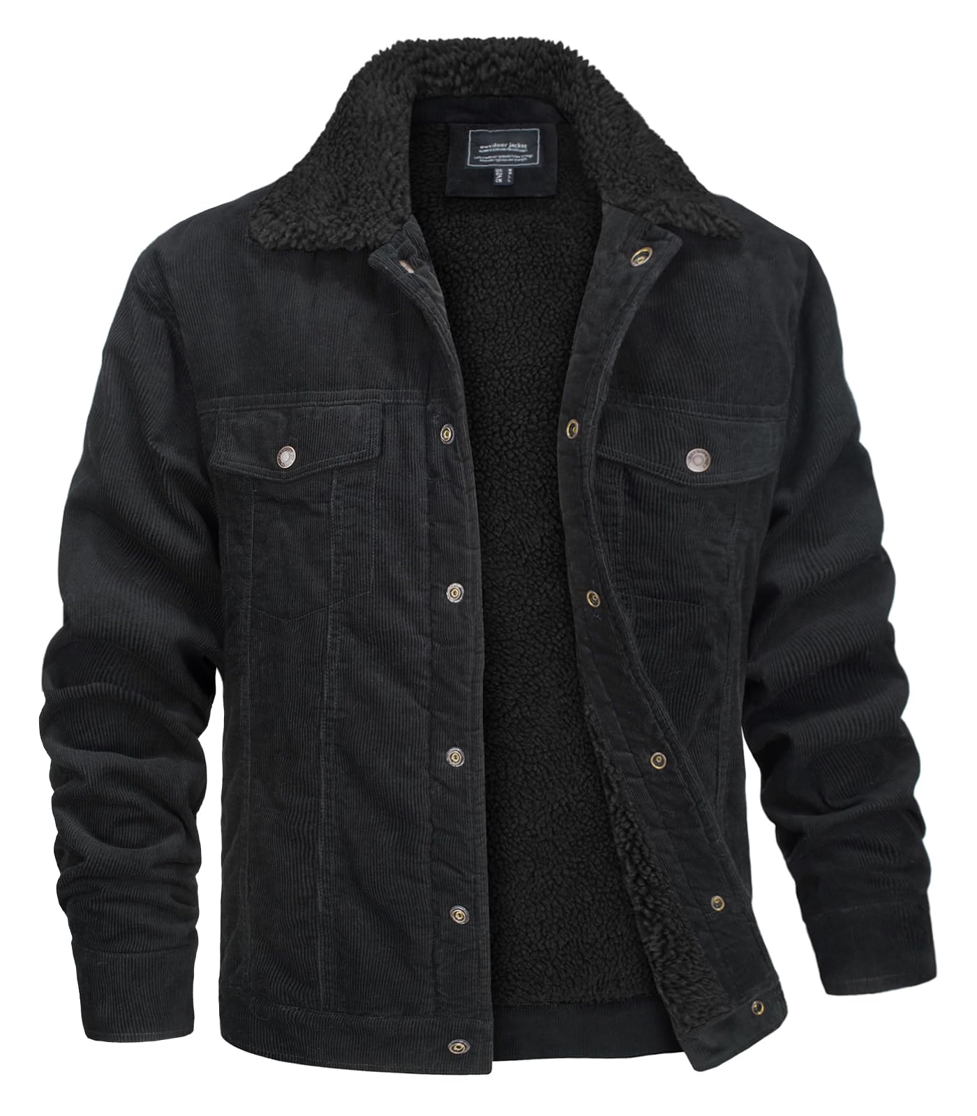 MAGNIVIT Men's Corduroy Fleece Cargo Jacket Winter Snap Button Lapel Sherpa Lined Trucker Cowboy Coat with 5 Pockets