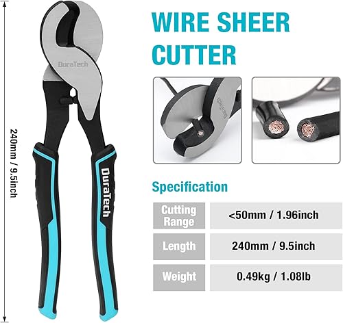 Miniatura 4 de DURATECH Herramienta de prensado de cables de batería con cortador de alambre, herramientas de crimpadora de cables AWG 10 8 6 4 2 1/0 para