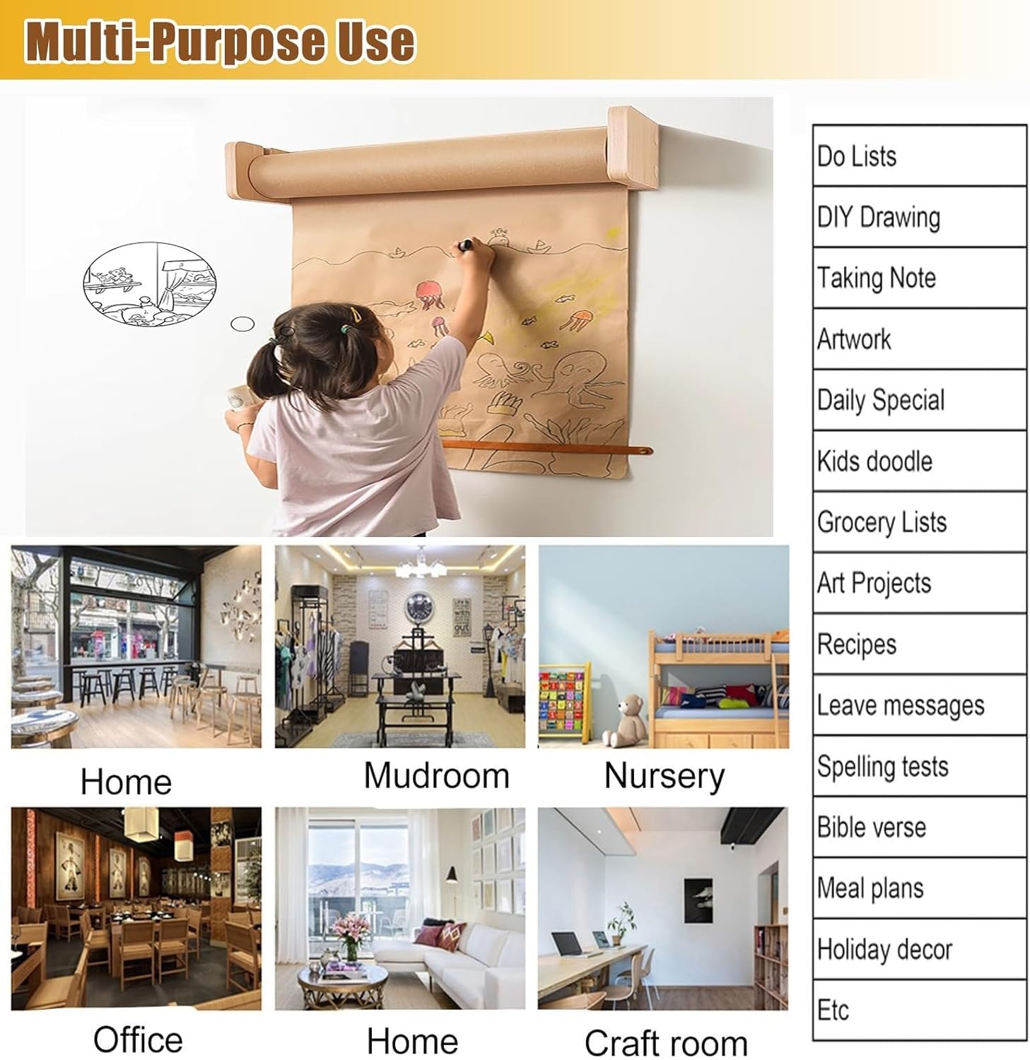 ERoomQ Kraft Paper roll Paper Roll Wall Mount Butcher Paper Roll Dispenser Bracket, Kraft Paper Holder (51cm/20in Wide)