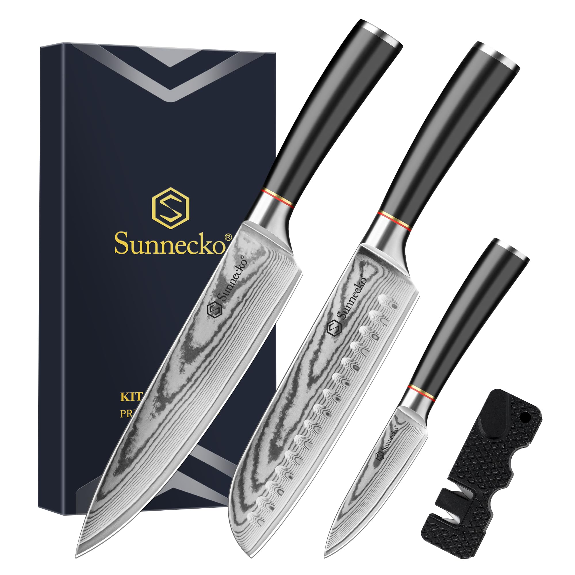 Sunnecko Damascus Kitchen Knife Set 3PCS Professional Chef Knife Set