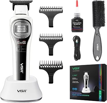 VGR 888T Hair Trimmer for Men, T-Blade, 8000RPM, DLC-Coated Blade, White
