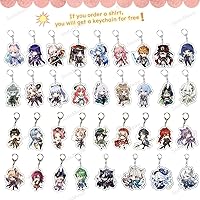 Vista 2 de Genshin Impact - Camiseta unisex para hombre y mujer, disfraz casual de anime negro, con llavero gratis