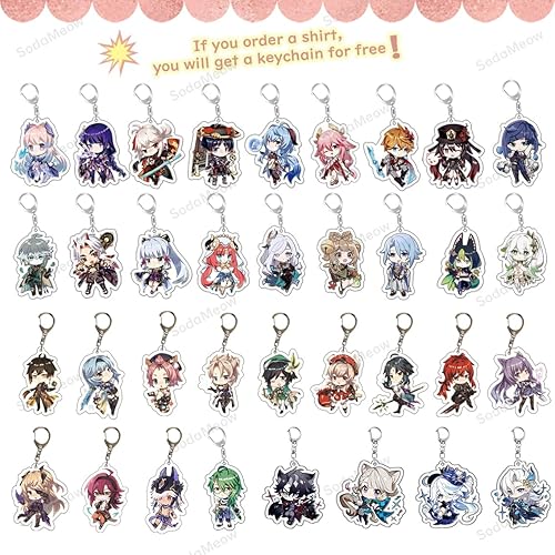 Miniatura 2 de Genshin Impact - Camiseta unisex para hombre y mujer, disfraz casual de anime negro, con llavero gratis