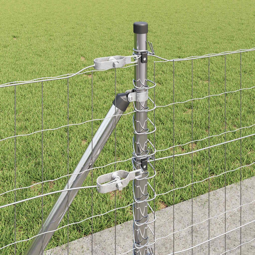 Silberner Maschendrahtzaun 0,6 x 25 m aus Stahl Modernes Design Robustes Gartenzaun-Set mit Pfosten und Zubehör für Hühnergärten und Kleintier-Volieren