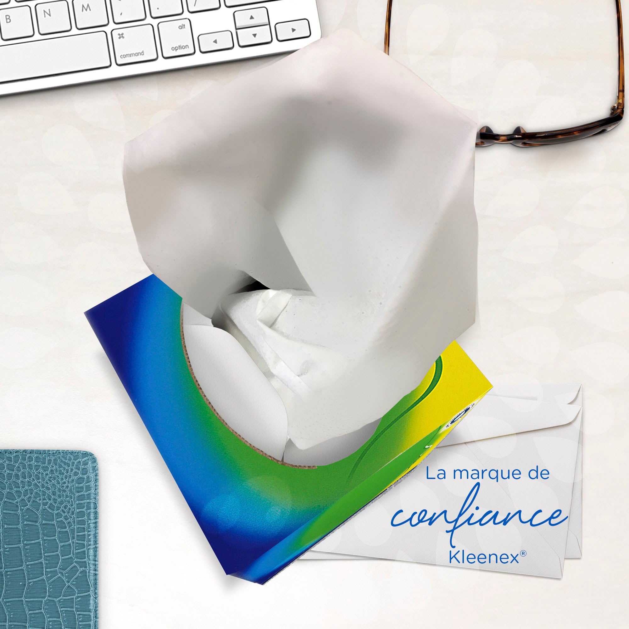 Kleenex Mouchoirs en Boîte Cubique, 3 Épaisseurs, Blancs, Ultra Doux, Absorbants, Sans Parfum, 12 Boîtes x 56 Mouchoirs (672 au Total), article 8825