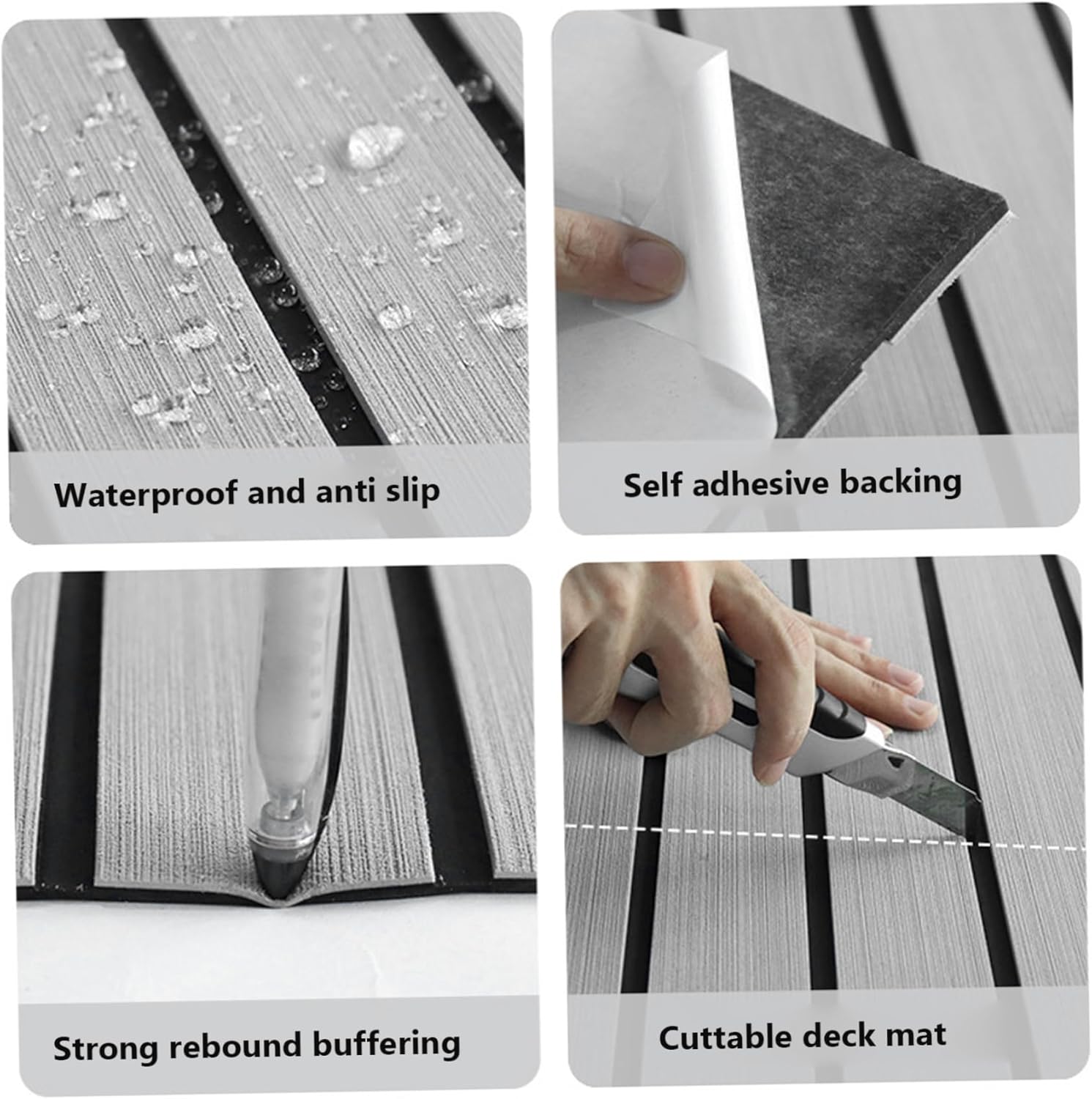 Boat Flooring 94.5x17.7 in EVA Anti-Slip Foam Marine Carpet Trimmable Shock-Absorbing Self-Adhesive Soft Foam Boat Decking for Yacht, Pontoon, Stairs, Gym, Sports
