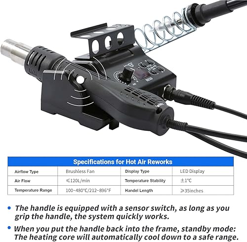 Miniatura 4 de BACOENG Estación de retrabajo de aire caliente 2 en 1 882D con pantalla LED y conversión de ℉/℃