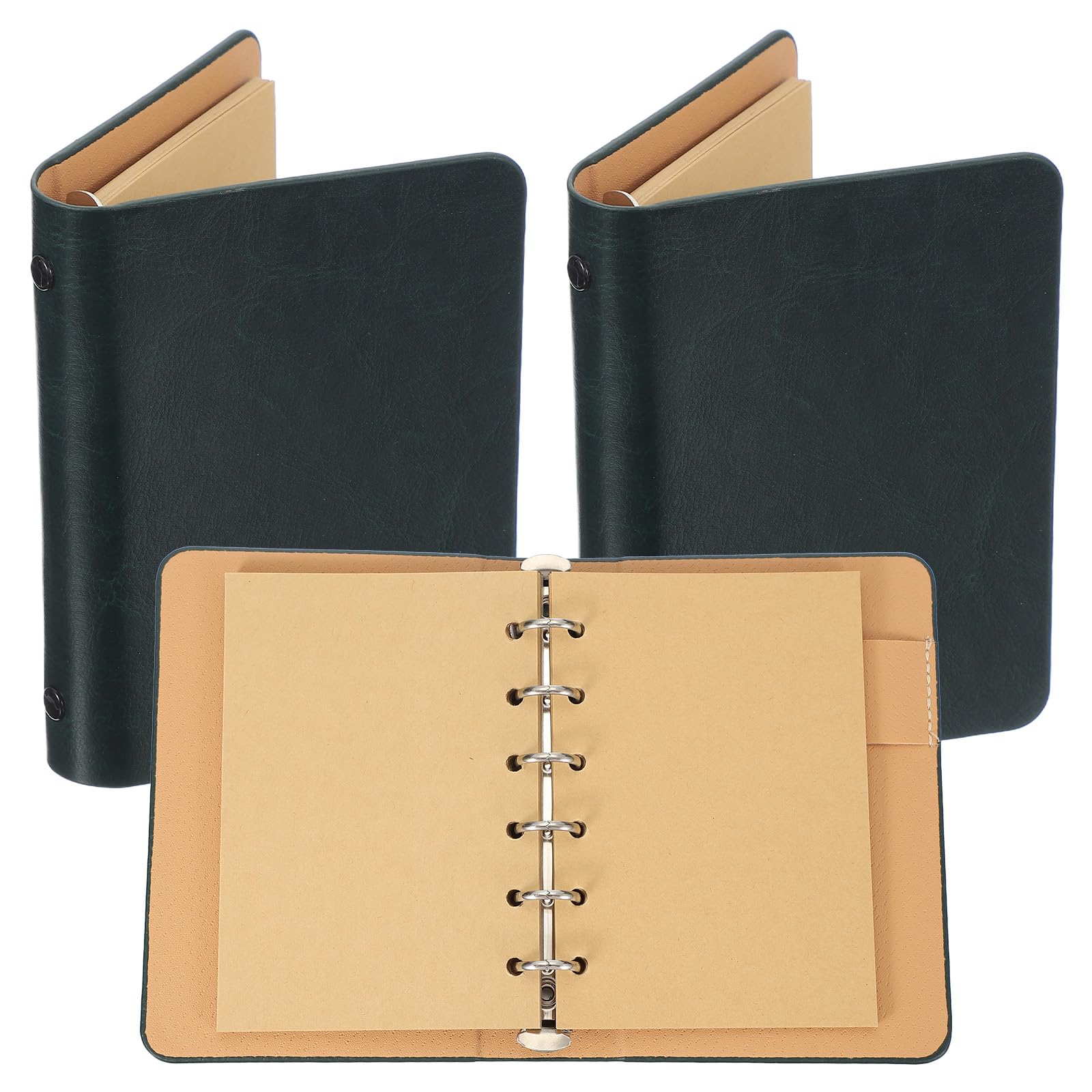 PATIKIL 6 Ring Binder Cover, 2 Pack A7 Kraft Leather Notebook Binder Mini Refillable Loose Leaf Personal Planner with 50 Sheets Paper, Dark Green โ image 1