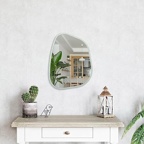 Miniatura 292 de Espejo de pared irregular de 26 x 18 pulgadas, espejo de baño grande asimétrico con marco de madera, espejos decorativos artísticos modernos