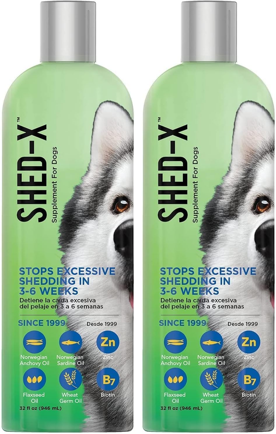 Shed-X Liquid Dog Supplement,32oz – 100% Natural – Helps Dog Shedding,Fish Oil for Dogs Supports Skin & Coat,Dog-Oil for Food with Essential Fatty Acids,Vitamins,and Minerals,(Pack of 2)