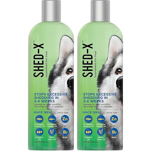 Shed-X Liquid Dog Supplement,32oz – 100% Natural – Helps Dog Shedding,Fish Oil for Dogs Supports Skin & Coat,Dog-Oil for Food with Essential Fatty Acids,Vitamins,and Minerals,(Pack of 2)