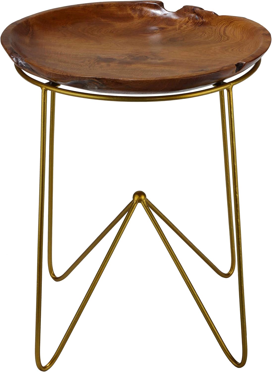 Bare Decor Paolo Accent Table with Teak Wood Top with Gold Finish Metal Legs, Round 19"