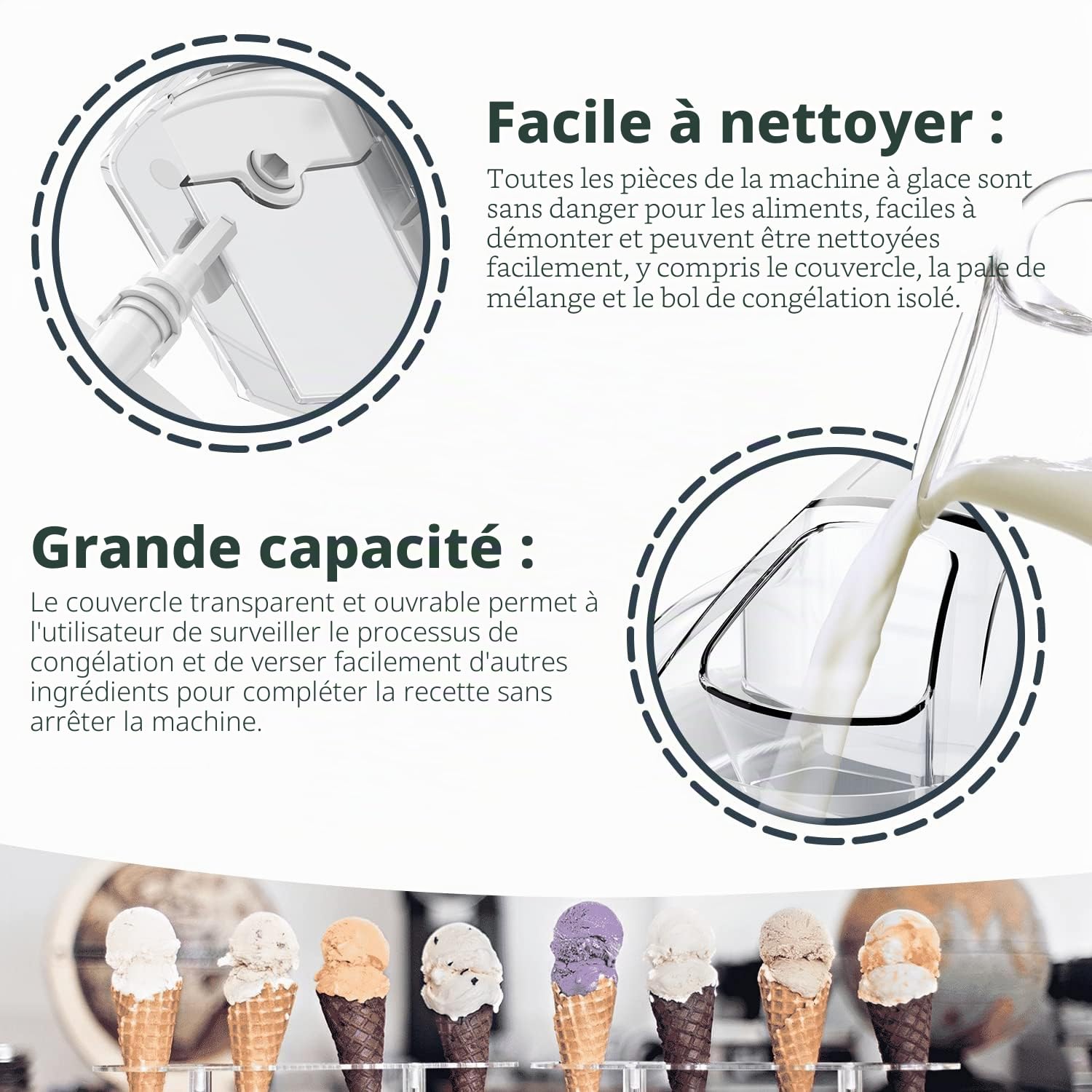 Machine à crème glacée, machine à crème glacée électrique Soft Serve fait maison KECOOLKE Yaourt glacé 1.5 L, sorbet, gelato, Blanc, (SU-562)