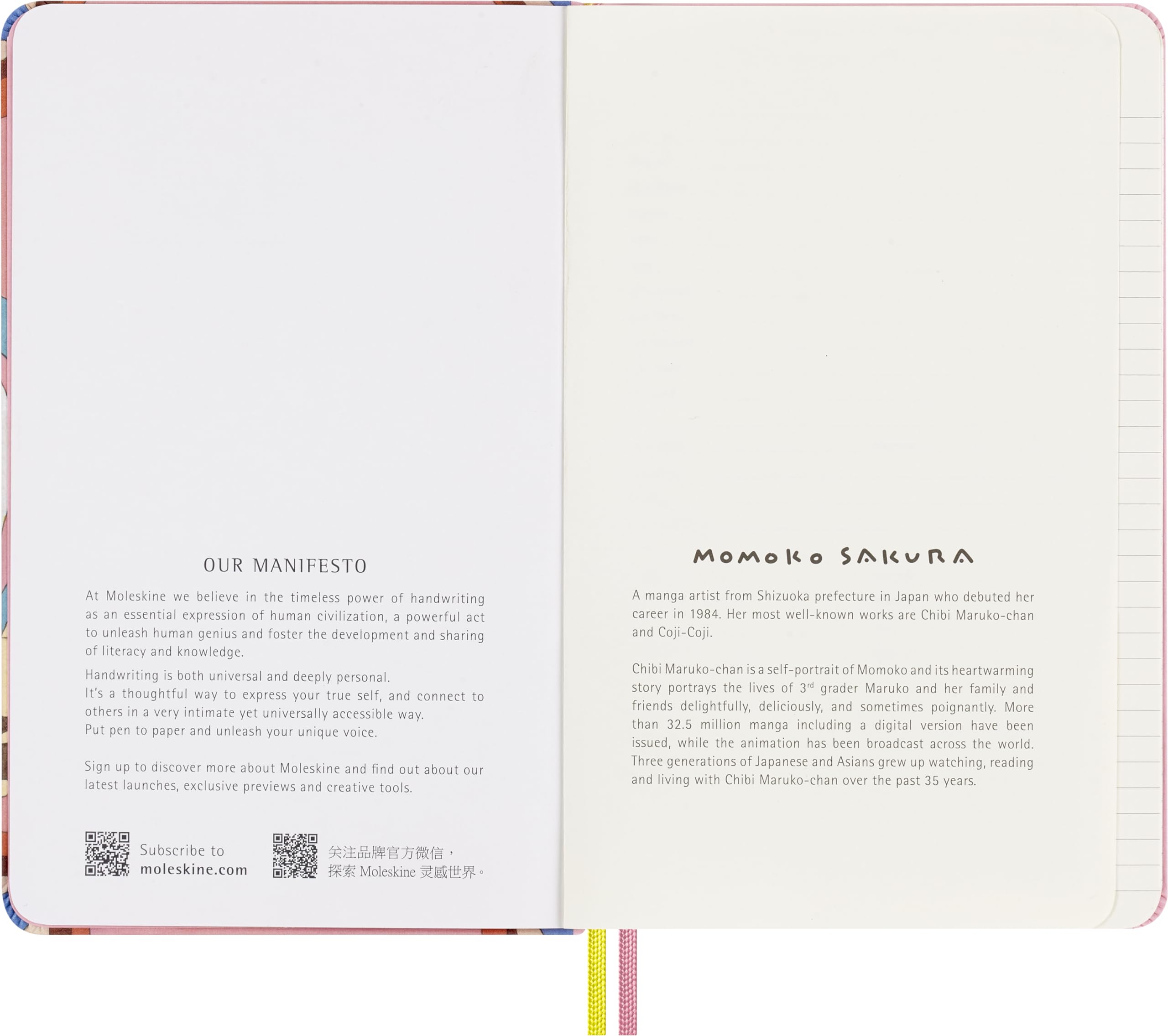 Moleskine Zestaw upominkowy Sakura firmy Momoko Sakura, 2 zeszyty z limitowanej edycji, w linie i jednolitym układzie, twarda okładka i woreczek w pudełku wielokrotnego użytku, kolekcja azjatycka