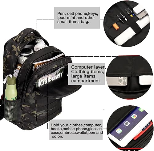 Miniatura 4 de Mochila HYSANOG para niños, mochila militar para adolescentes con puerto de carga USB, mochila de camuflaje para hombres, Mediana, Militar