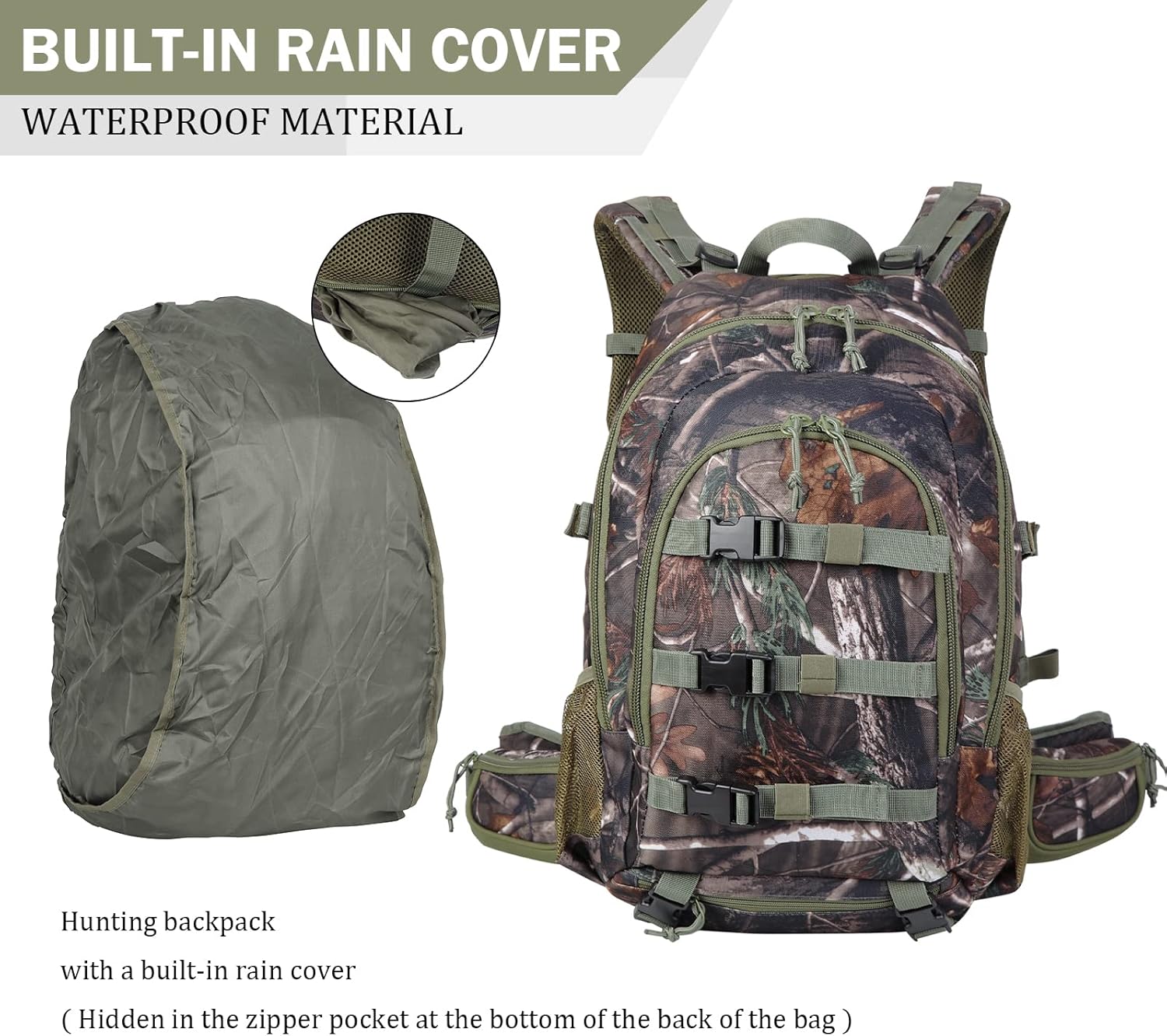 AUMTISC 40L Hunting Bag Backpack with Rifle Holder for Men, Camo Hunting Day Back Pack with Rain Cover for Gun Bow