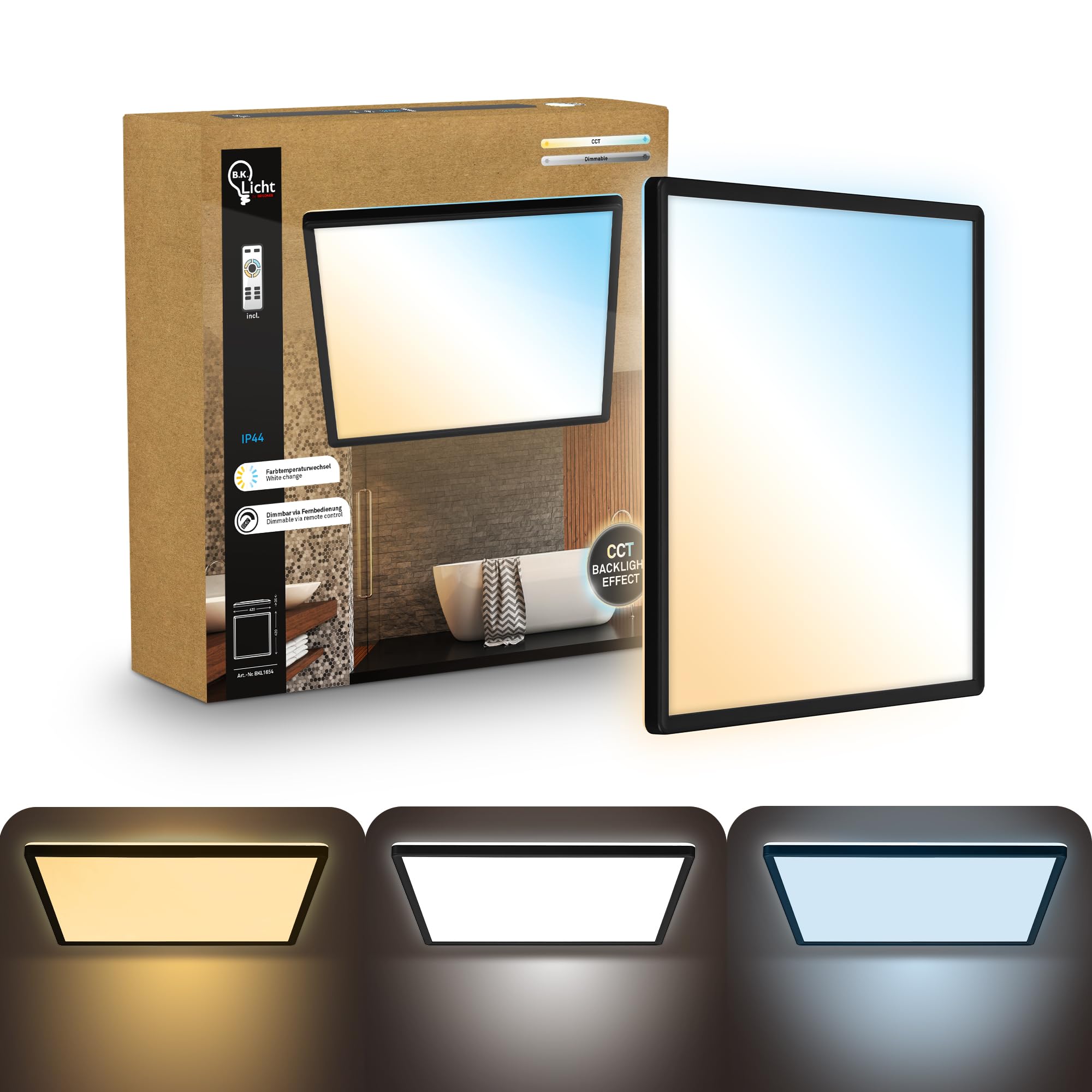 B.K.LICHT LED Panel Fernbedienung 42x42cm 22W 3000lm 2700K-6500K IP44