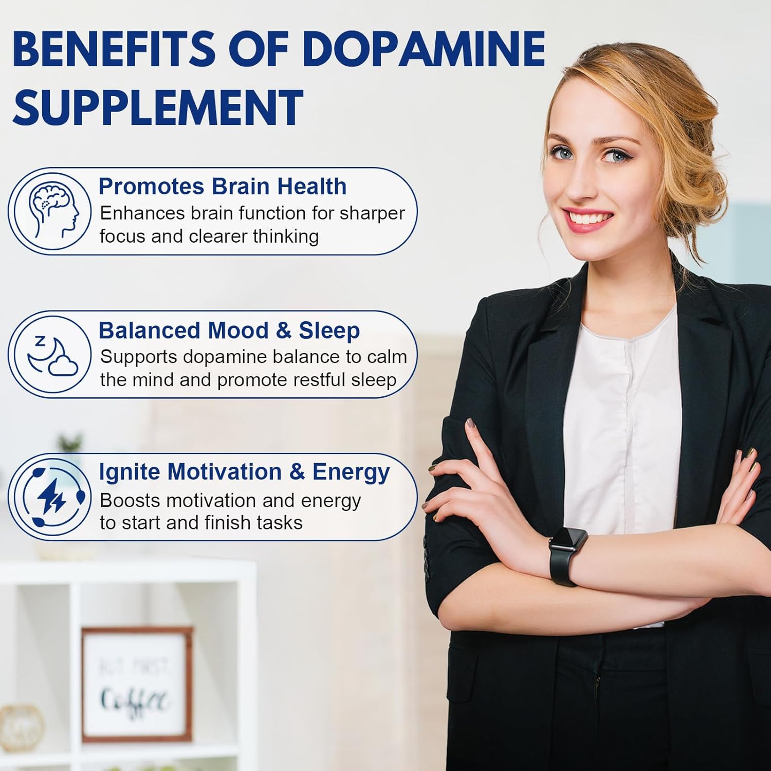 Dopamine Supplement for Brain Health – 650mg L-Tyrosine & B Vitamins – Supports Mood, Focus, Sleep & Motivation – Dopamine Booster for Adults – 90 Capsules - Image 2