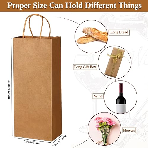 Miniatura 2 de Bolsa de vino de papel marrón Kraft con asas prácticas de 13 x 5.3 x 3.3 pulgadas, bolsas de regalo para pequeñas empresas, bolsas de vino marrón