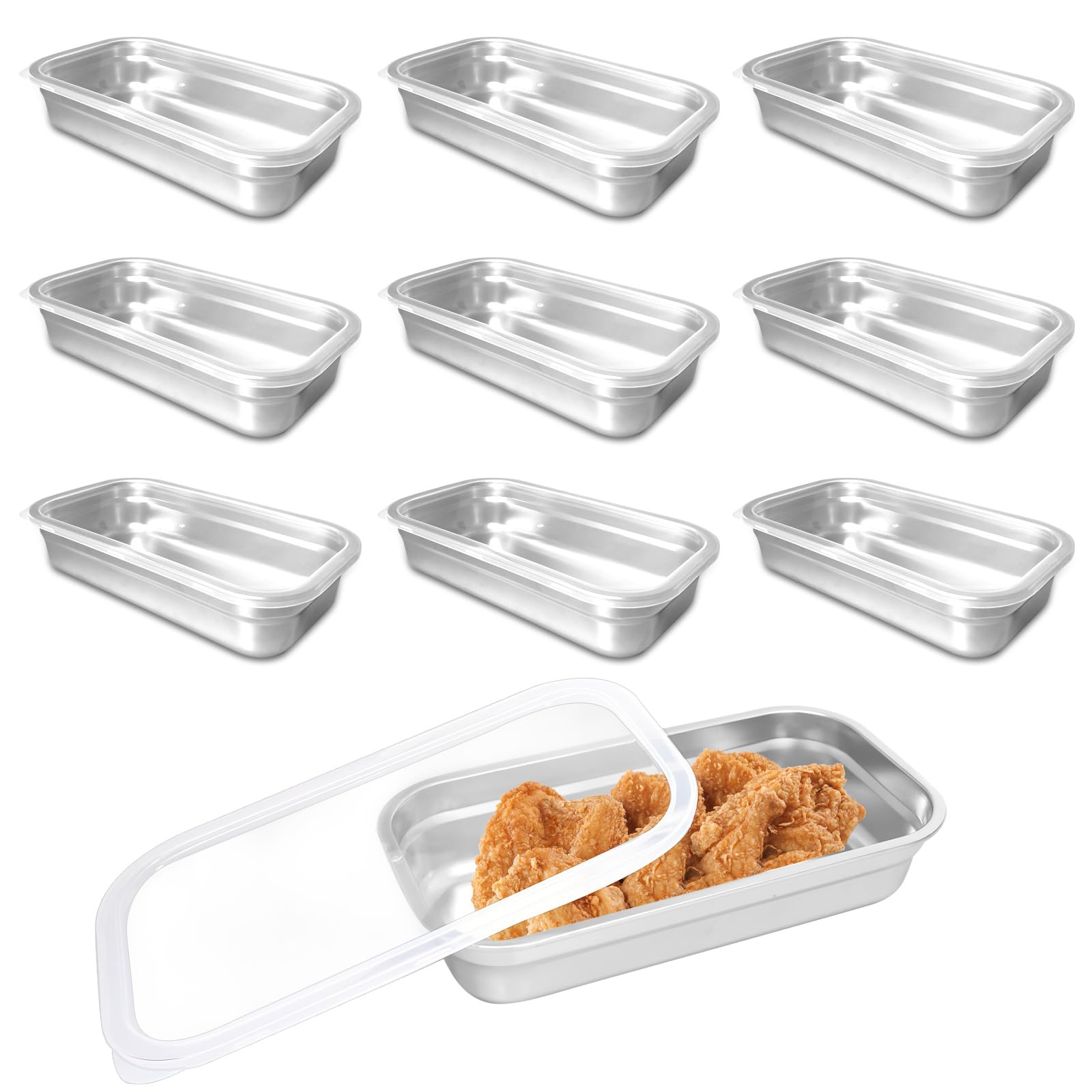 10 recipientes de acero inoxidable para almacenamiento de alimentos con tapas, tamaño 1/3 de Rsreusable para mesa de vapor, sartenes de hotel, recipientes de metal apilables para restaurante, cocina,