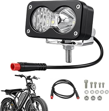 Baja Style EBike Headlight for TST R002, 10V-80V Full Aluminum IP68 Waterproof Front Lamp for Rad Power Bikes, Ariel Rider, Super73 with Dual Bracket Mount2 Pin