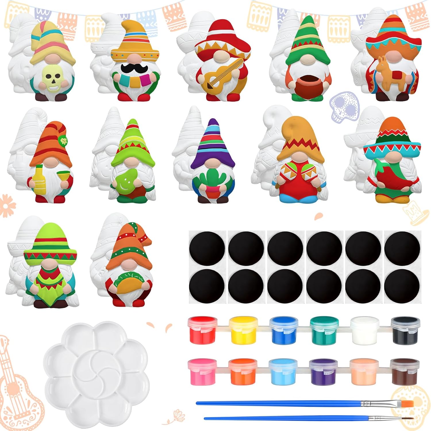 Sinmoe 12 Sets Mexican Gnome Ceramic Painting Kit for Kids