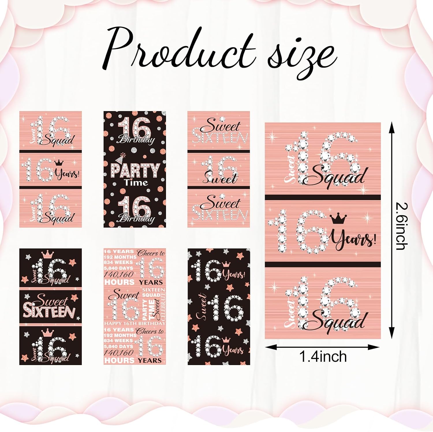 Zonon 90 Pcs 16th Birthday Candy Bar Wrappers Party Favors Chocolate Wrapper Stickers Pink and Black Mini Candy Labels for Girls Birthday Guest Favors Decorations